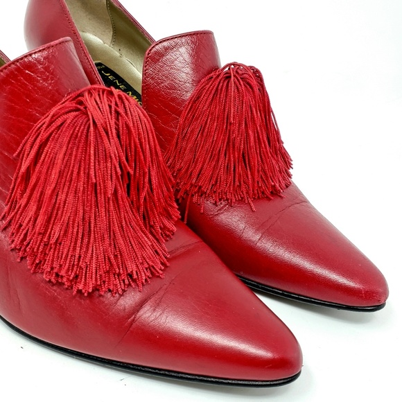 1940s Style Unique Red Designer Tassel Heels - Picture 5 of 7